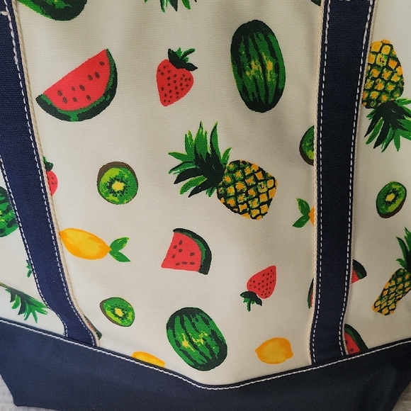 Lands End Fruit Patterned Canvas/Wax Tote Bag Cooler - Picture 5 of 13